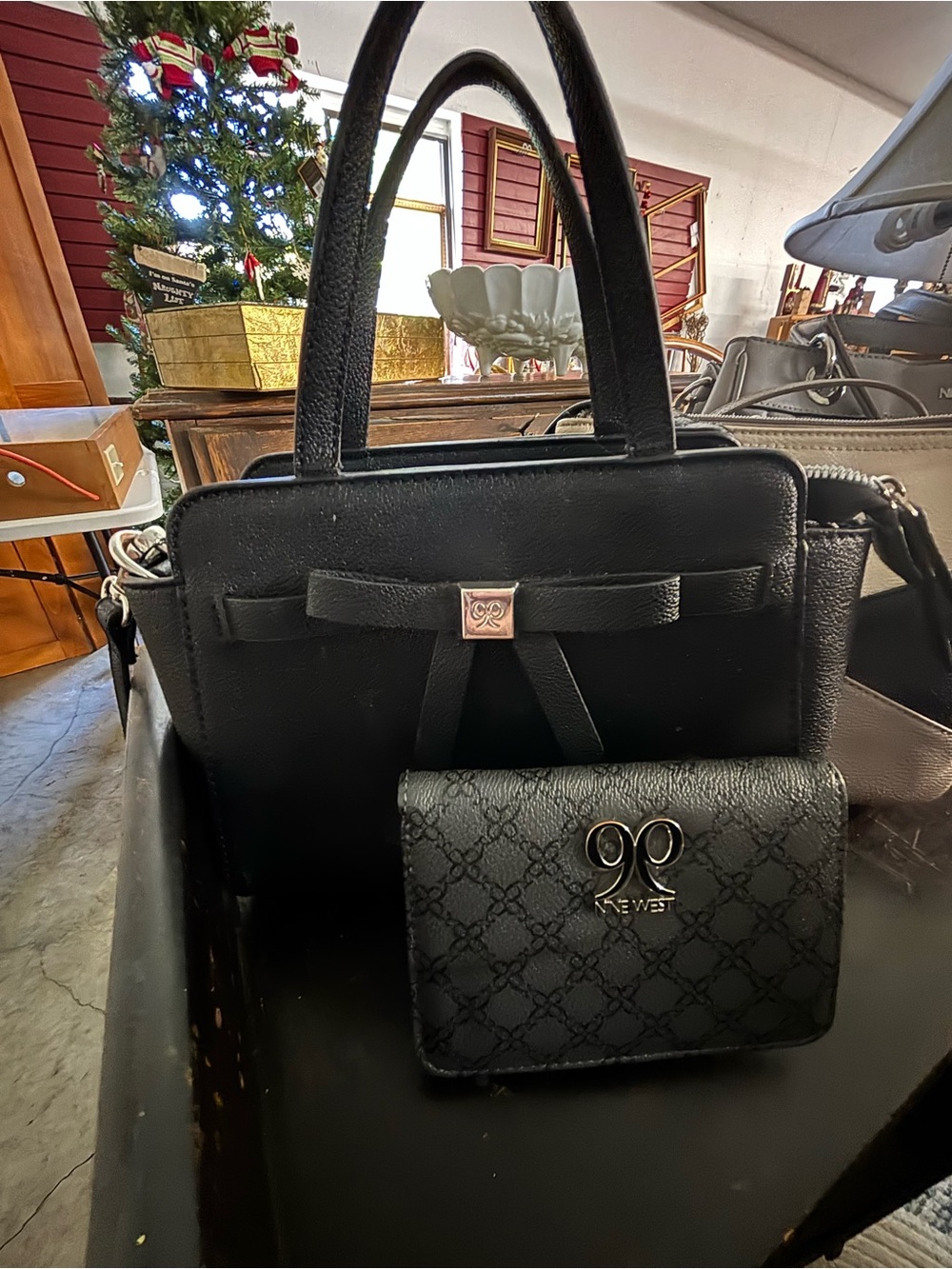 Nine West New York Black Satchel with Matching Black Wallet